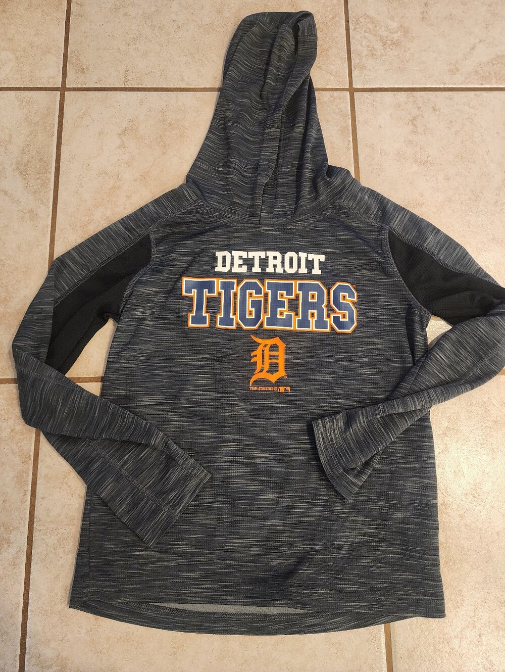Kids Boys Girls Detroit Tigers Gray Hooded Pullover Long Sleeve Shirt Top Medium